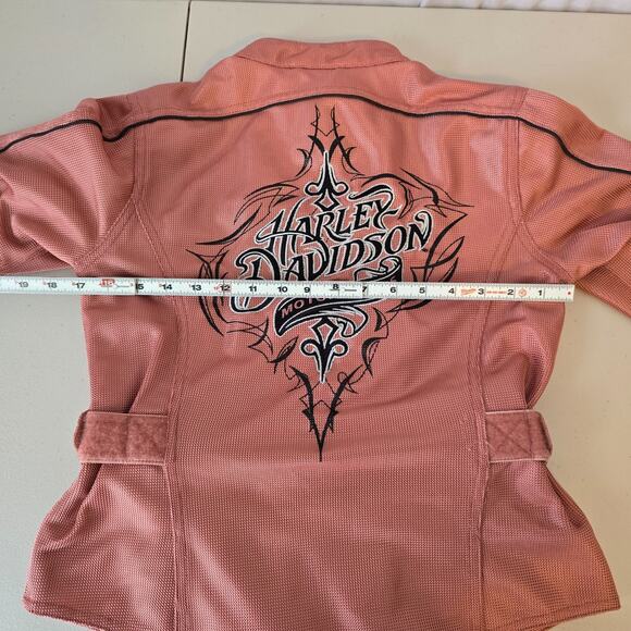 Harley Davidson Mesh Motorcycle Bomber Jacket Women's XS Pink Mesh Logo EUC - Picture 14 of 16